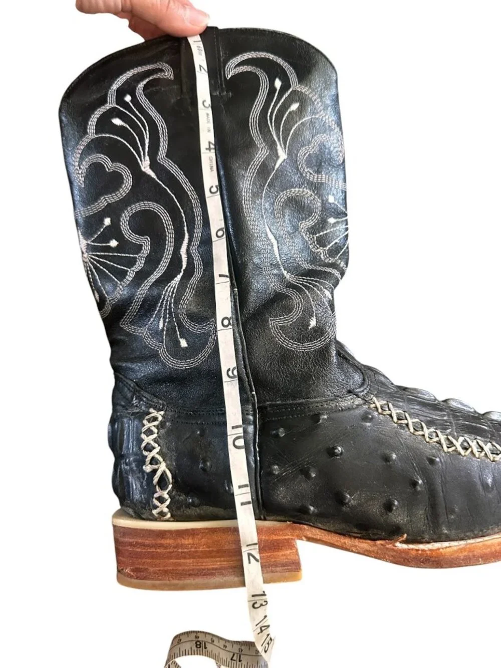 Tino Boots Leather Alligator Print Cowboy Boots Mens 10 Blak Embroidered Western